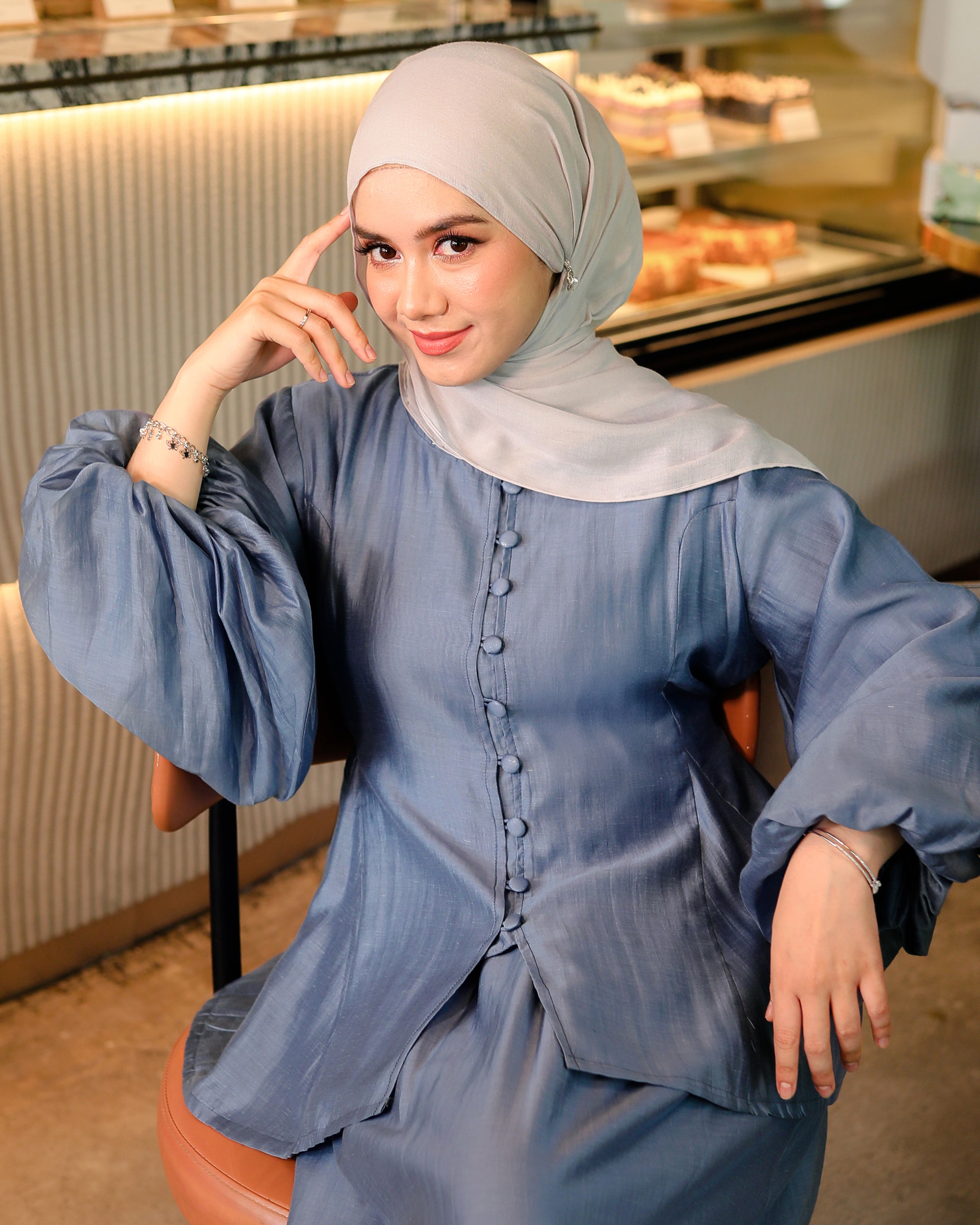 CLARA TOP IN STEELBLUE