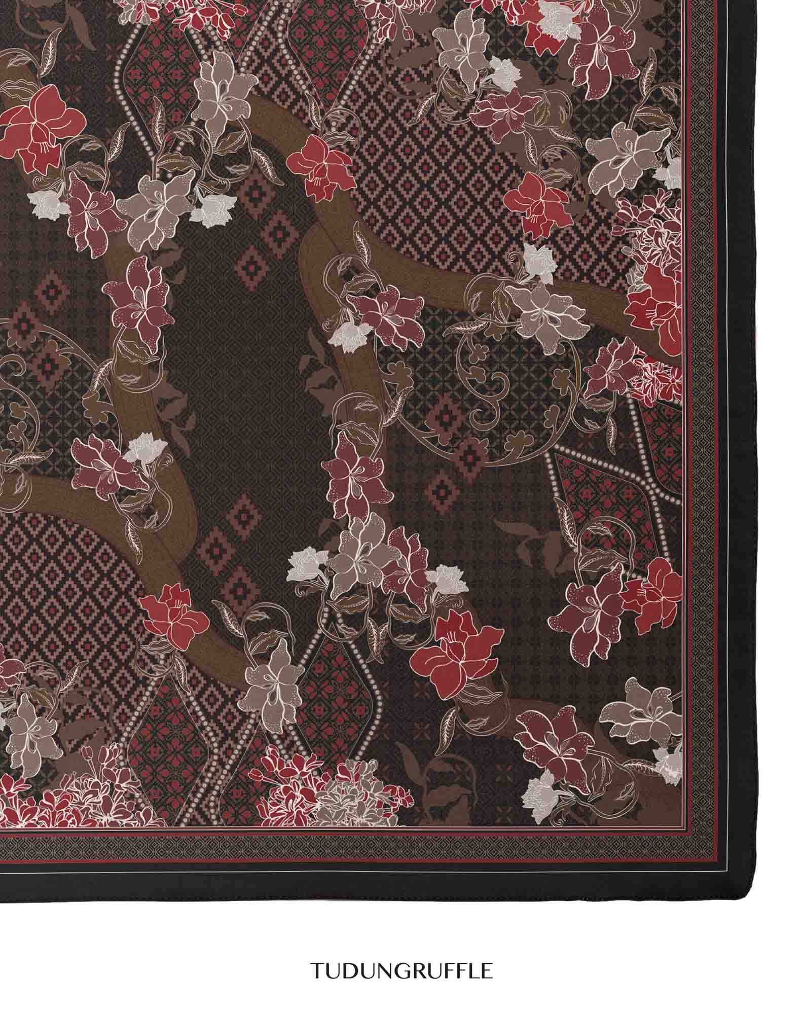 Serumpun in Mahogany Black Satin Shawl