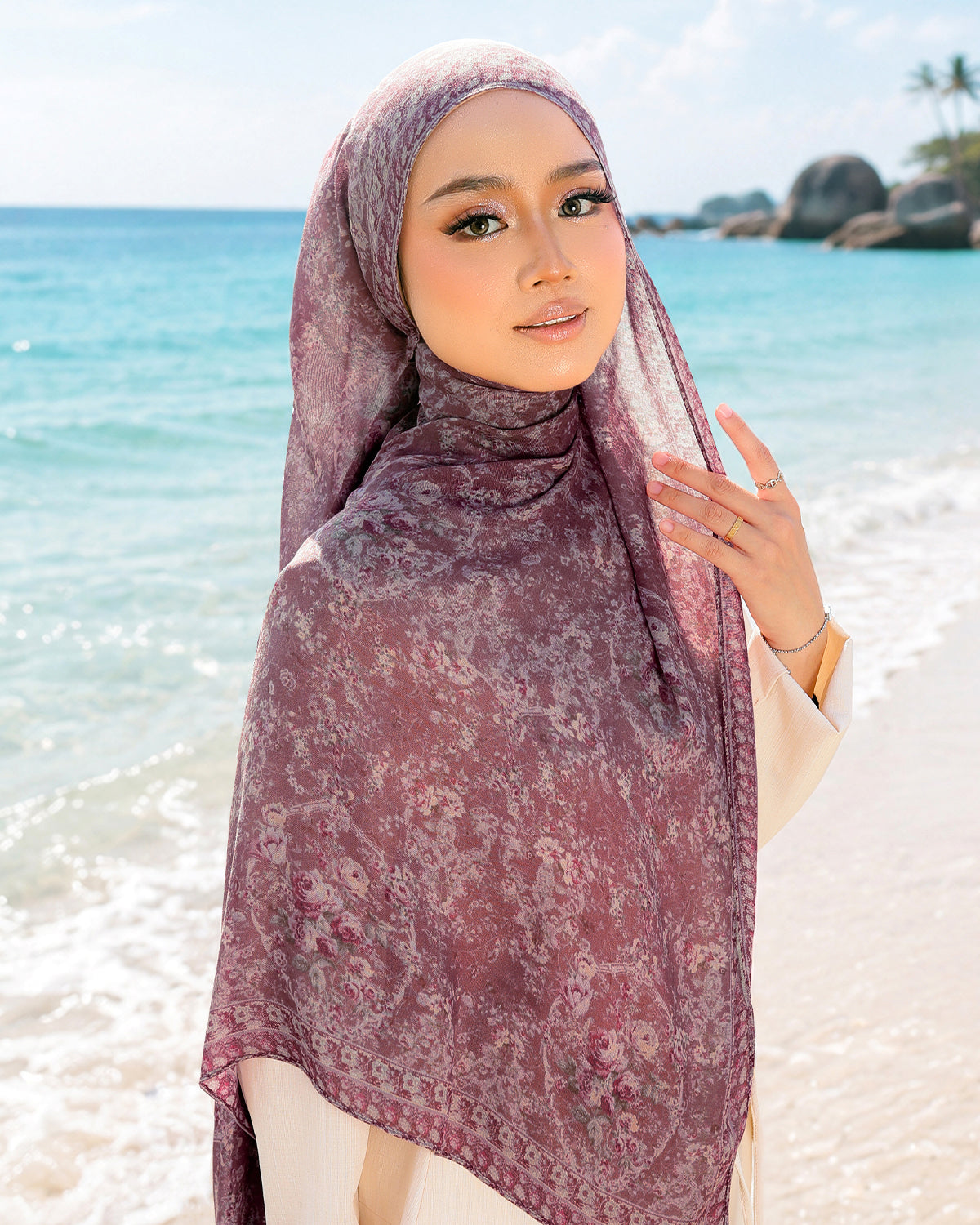 Vintage Floral in Aster Modal Shawl
