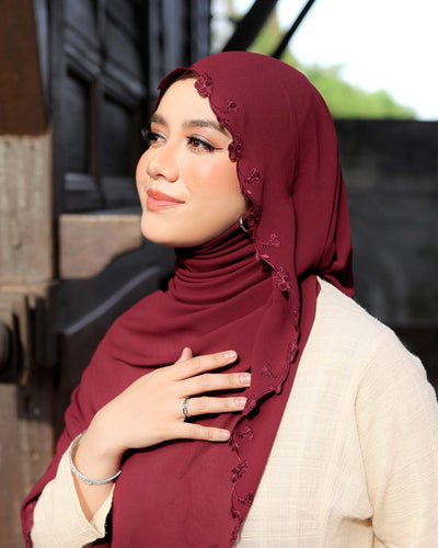 Juwita Pearl Chiffon Embroidery Shawl