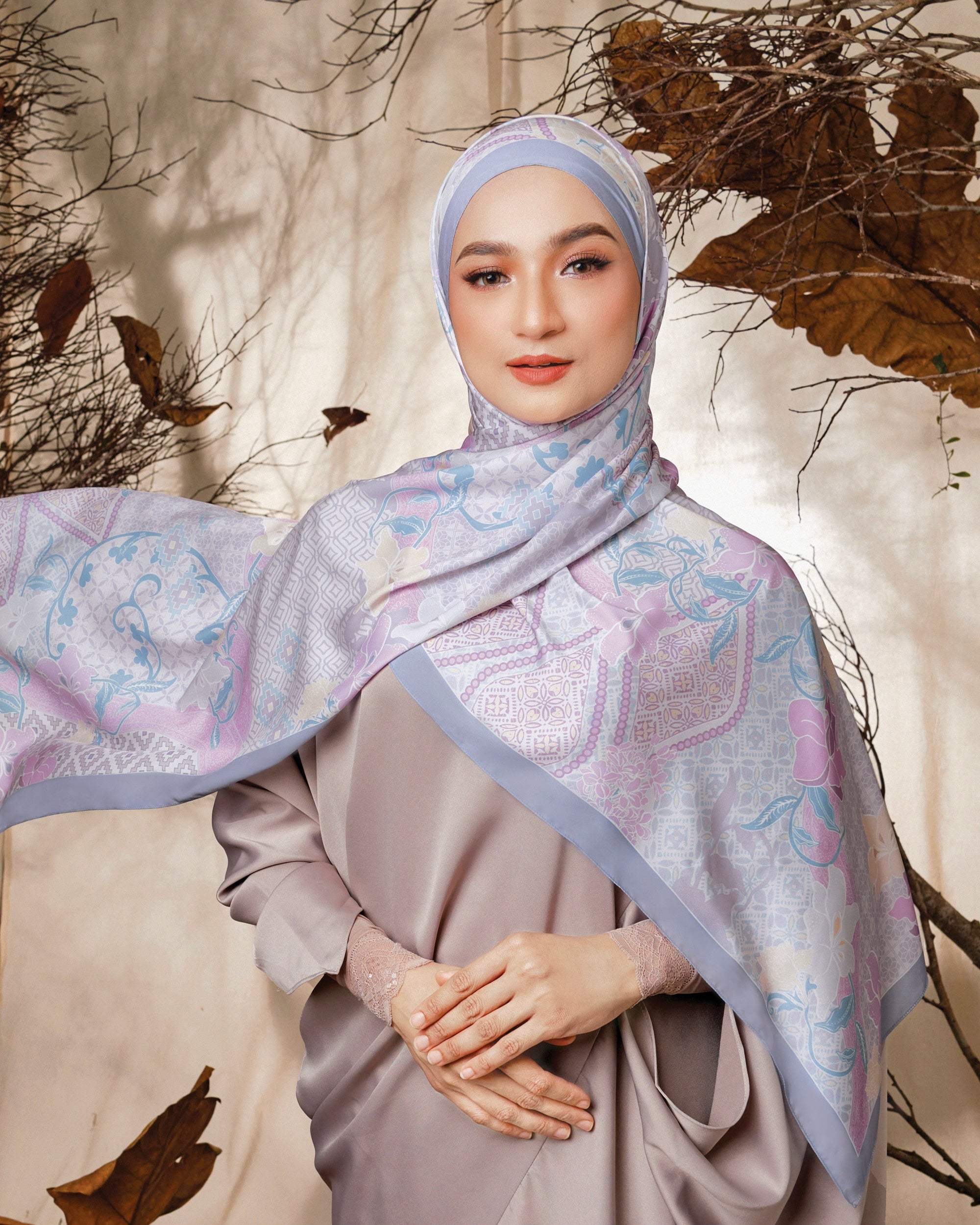 Kirana in Lavender Violet Satin Shawl